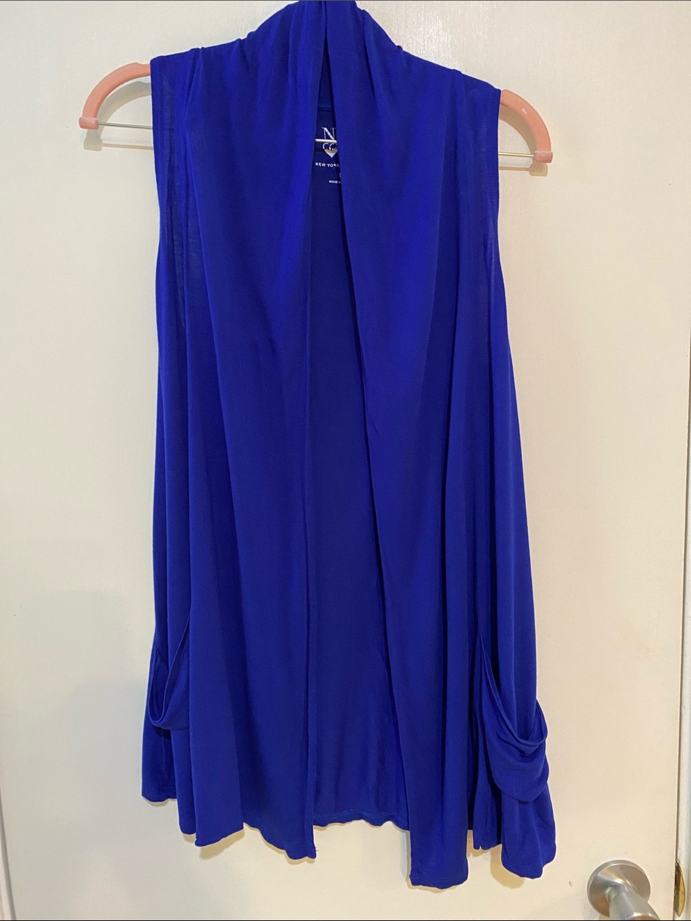 New York & Company Cobalt Blue Sleeveless Draped Open-Front Tunic Vest
